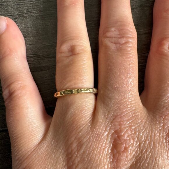 2mm 18K Gold Vermeil Hammered Ring – 925 Sterling Silver Band, Size 5.5 - Picture 8 of 8